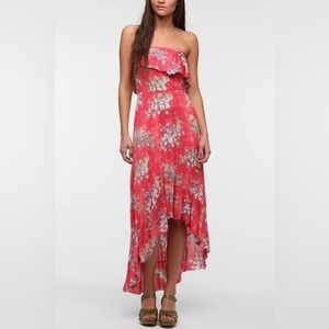 Floral Coral Strapless High-Low Maxi Sundress